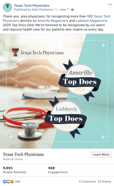 Texas Tech Physicians social media: Top Docs